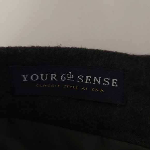 Vintage Your 6th Sense Medium Skirt Midi wool Dark Green Back& front Slit High - Picture 4 of 12